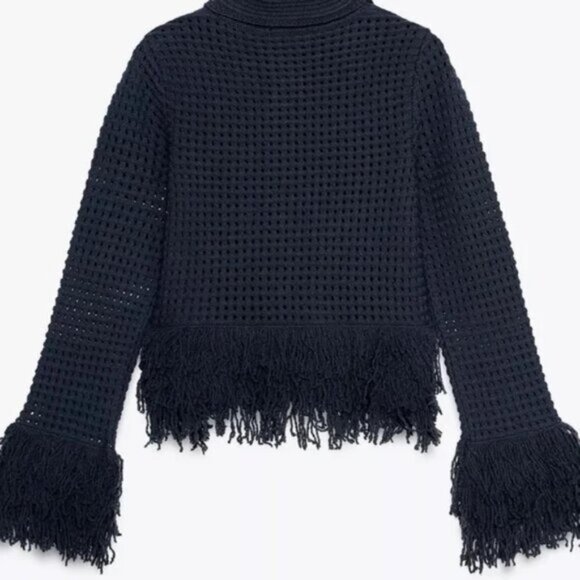 ZARA FRINGE CHECK KNIT JACKET - Picture 3 of 3